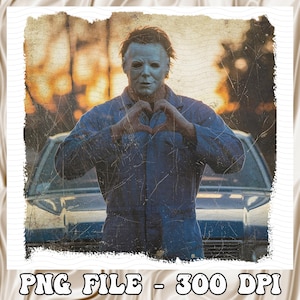 Michael Meyers Halloween Graphic Design, Michael Meyers Heart Hands Shirt Png, Funny Halloween Png, Halloween Gifts, Horror Character Png