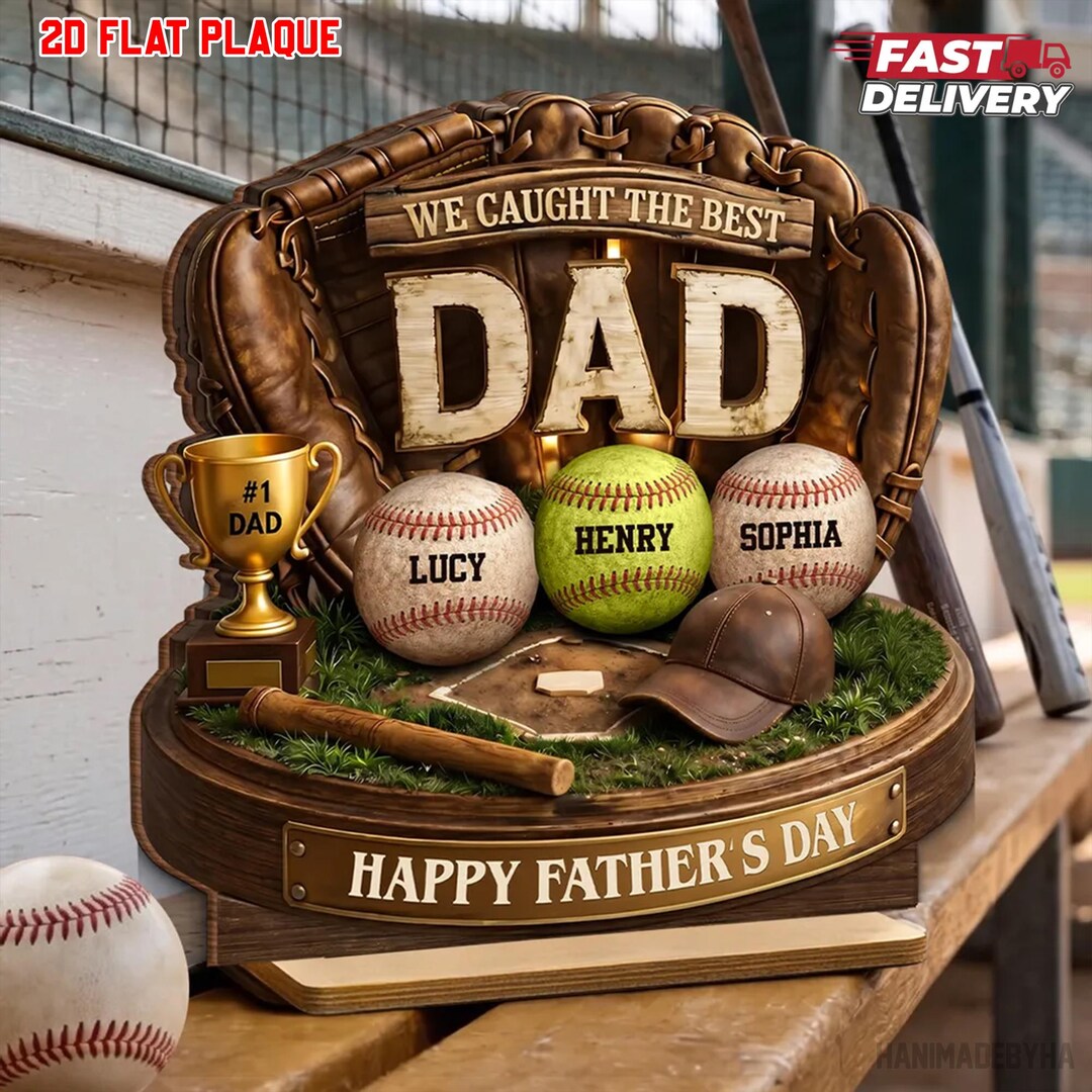 Personalized We Caught the Best Baseball Dad Wooden Plaque, Custom ...