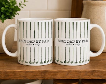 Personalized Best Dad By Par Coffee Mug, Custom Name Golf Dad with Kids Mug, Father's Day Gift for Dad, Birthday Golf Papa, Golf Lovers Gift