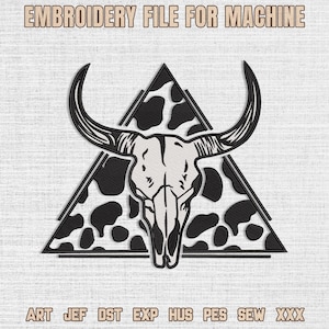 Western Bull Skull Embroidered File, Funny Western Cows Embroidered Machine, Cow Skull Shirt Design, Leopard Bull Skull,Western Style Design