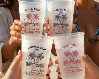 Personalized Girls Trip Summer Time Plastic Cups,Beach Bachelorette Party Cups, Summer Vacation Holiday, Girl Trip Gifts