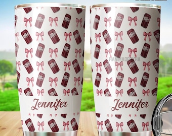 Personalized Dr Pepper Stainless Steel Tumbler, Pink Bow Coquette Travel Mug