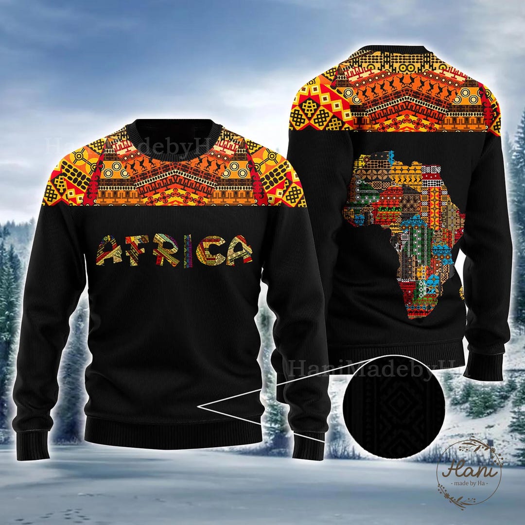 Vintage Africa Map Sweater, Colorful Unisex Winter Wear - Etsy