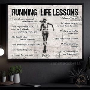 Tela motivazionale personalizzata raffigurante una ragazza che corre, arte murale ispiratrice per i runner, lezioni di vita legate alla corsa, regalo per gli amanti della corsa e per i fan della corsa.
