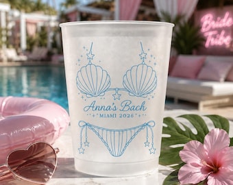 Personalizowane kubki z muszlami Bach Club, kubki na wieczór panieński w bikini, prezent na wieczór panieński, upominki na wieczór panieński na plaży, wycieczki dla dziewczyn