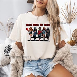 Horror Halloween Women’s T-Shirt, Spooky Graphic Tee for Costume Party, Scary Themed Casual Top for Halloween Events, Gift for Halloween