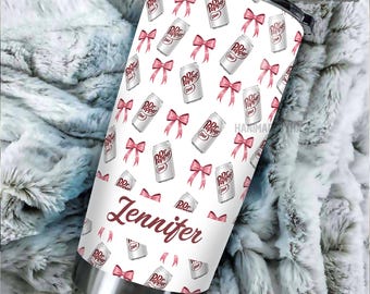 Personalized Dr Pepper Diet Tumbler, Custom Name Coquette Dr Pepper Stainless Steel Tumbler, Soda Lover Gift, Coquette Bow Soda Travel Mug