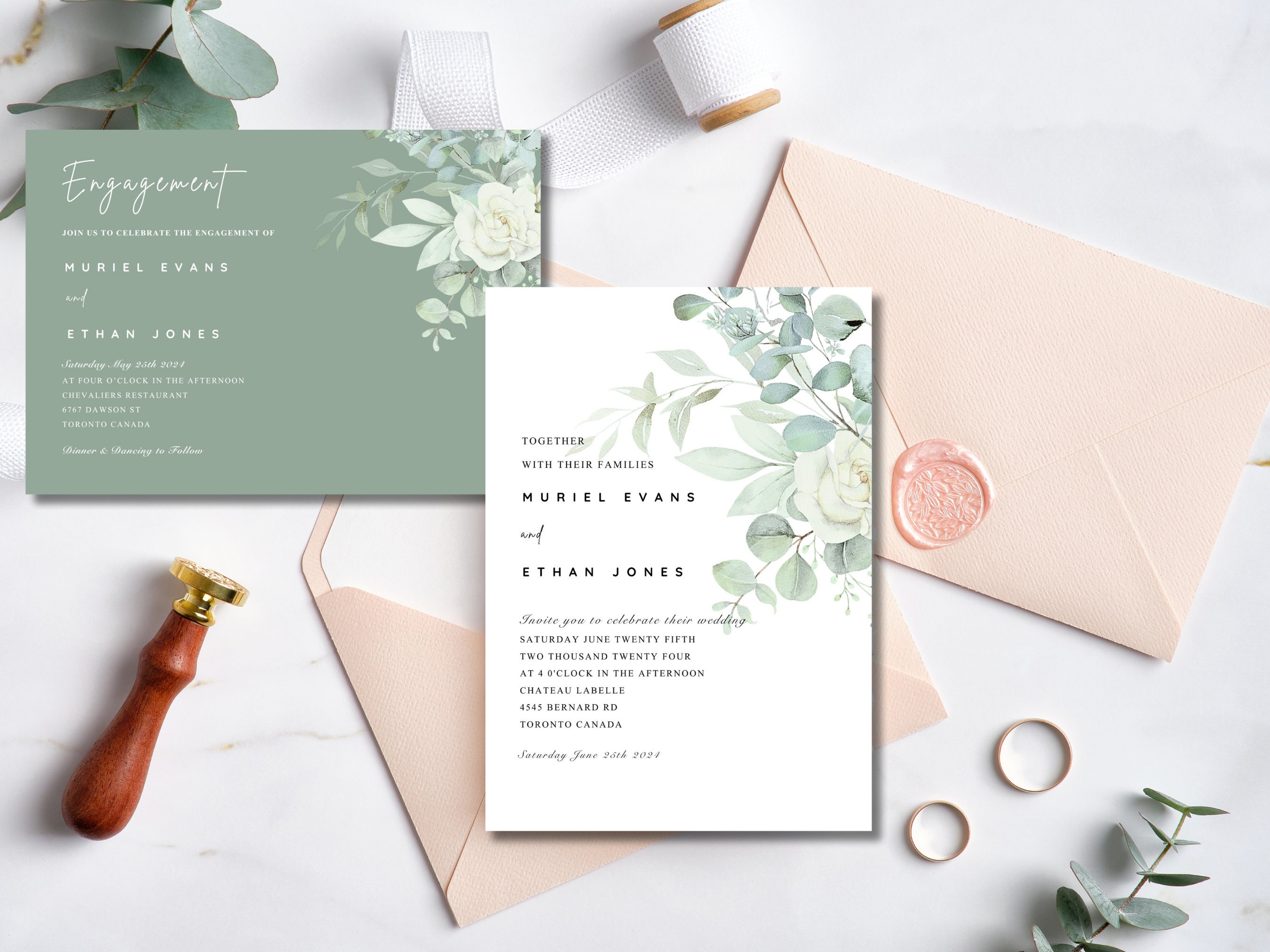 Sage Green Wedding Invitation Kit, Sage Green Minimalist Template ...