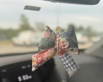 Rearview Mirror Coquette/Cottage Core Puffy Bow Charm, Cute Bow Car Accessories