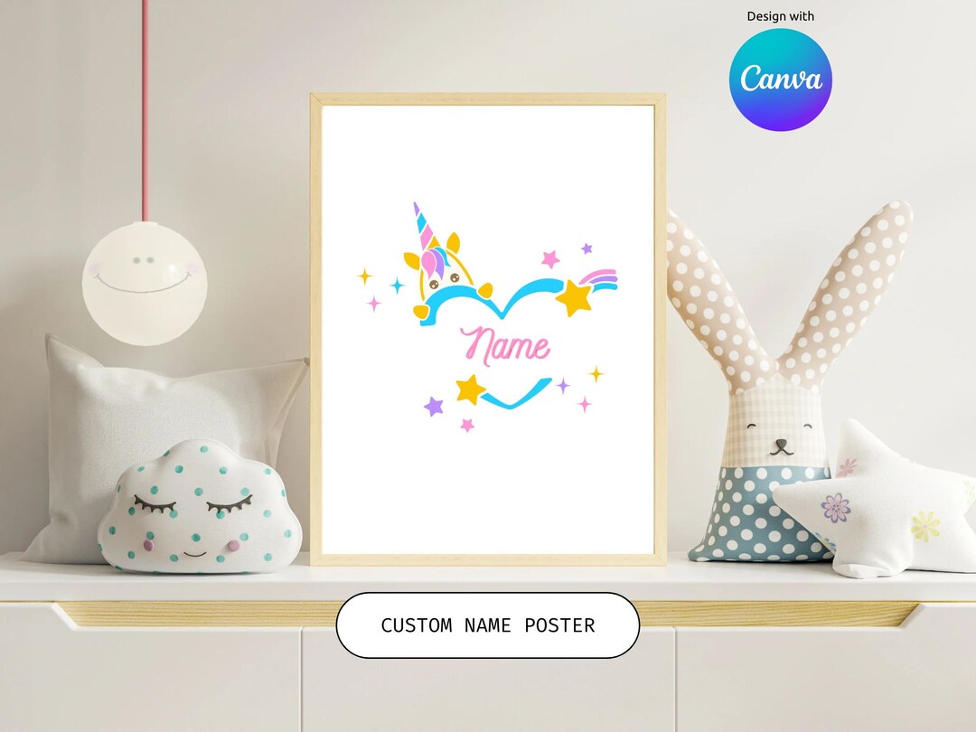 Editable Baby Name Unicorn Poster Kids' Room Wall Decor Etsy