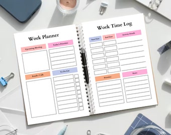 Work Planner: Digital Daily Organizer & Time Log (Digital Download)