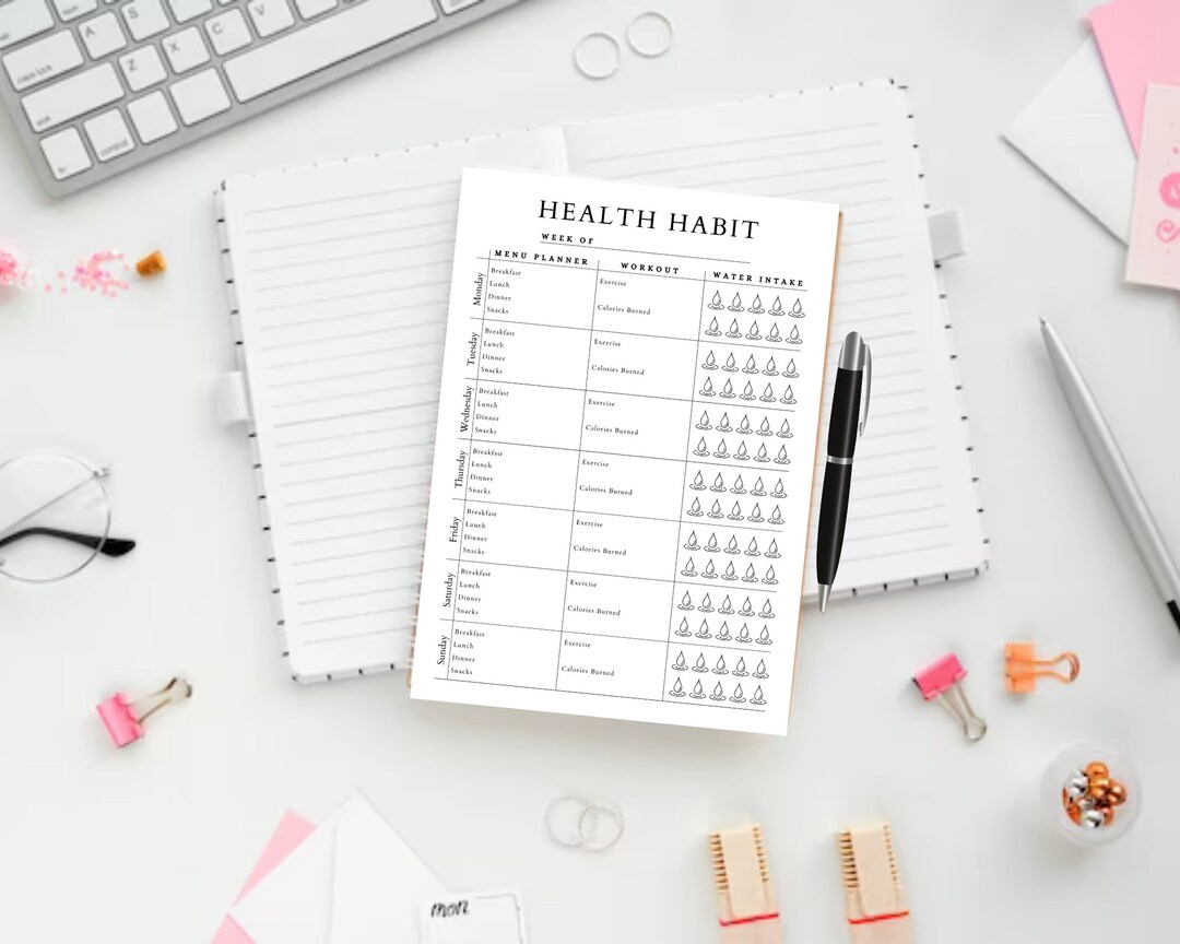 Printable Health Habit Tracker, Food Menu Plan, Workout Planner, Water ...