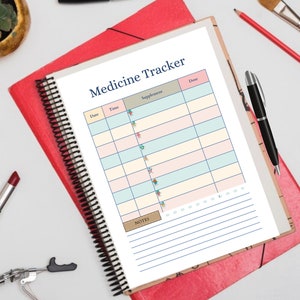 Medication Tracker Printable Planner - Prescription Checklist, Health & Recovery Record, Illness Symptom Management, Digital Download PDF.