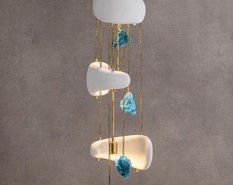 Galazio side pendant - brass, ceramic & glass