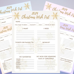 Kerstverlanglijst afdrukbaar, lijst kerstcadeaus, favorietenlijst, digitale download, kerstlijst voor volwassenen, kerstverlanglijst, kerstlijsten