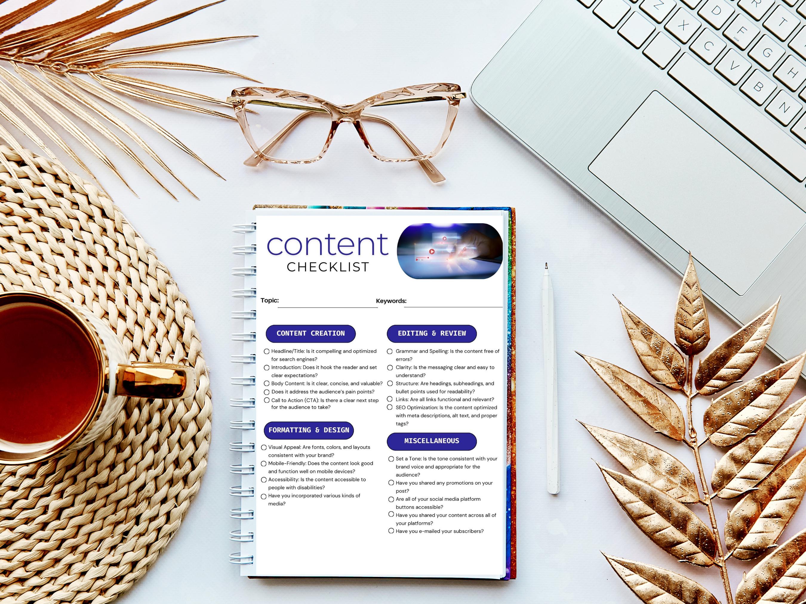 Check List Content Content Checklist, Content Creator Planner, Blog Content Planner ...