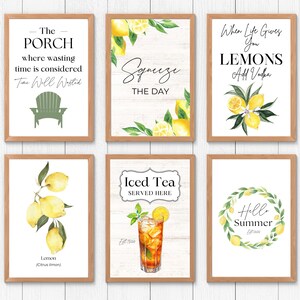 Lemons Art Print, Gallery Set of 6 Art Prints, Lemon Art, Spring Instant Download, Summer Wall Art, Digital Art, Lemon Printable