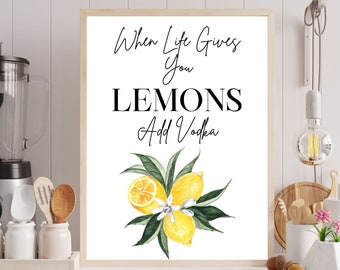 Lemons Art Print,  Lemon Wall Art, Digital File, Kitchen Decor Wall Art, Lemon Printable, Typography Art, Watercolor Lemon Print, Lemon Art