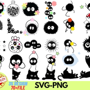 Enchanting Soot Sprite SVG Bundle: Studio Ghibli Inspired Vector Graphics, Instant Download, and Layered Files