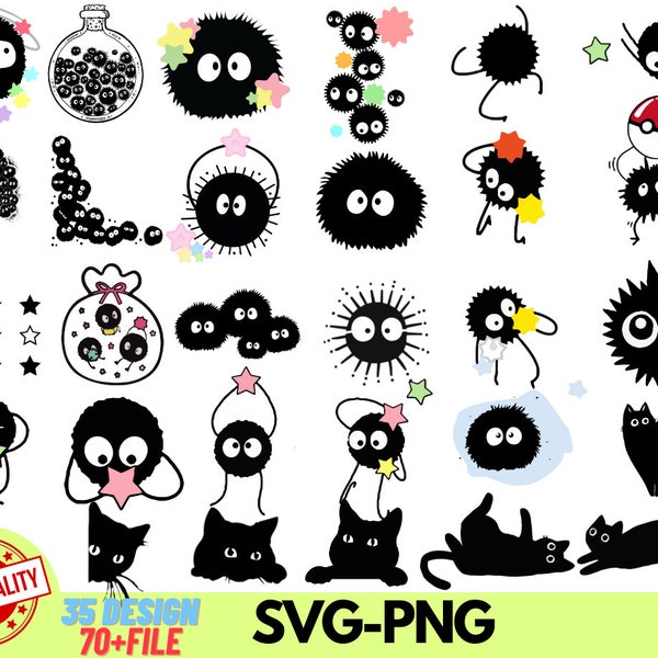 Enchanting Soot Sprite SVG Bundle: Studio Ghibli Inspired Vector Graphics, Instant Download, and Layered Files