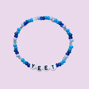 Jey Uso YEET Beaded Bracelet WWE Inspired Blue & White Stretchy Bracelet | Funny Gift for Wrestling Fans | Meme Jewelry | Handmade Accessory
