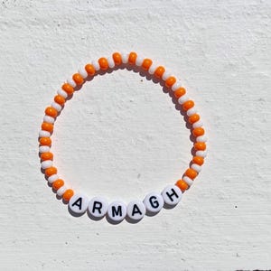 County Armagh GAA Bracelet – Handmade Orange & White Beaded Jewellery with Free Shipping