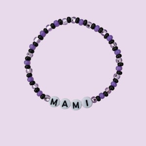 MAMI Beaded Bracelet – Rhea Ripley WWE Inspired Jewelry – Purple & Black Handmade Fan Gift – Wrestling Aesthetic Wristband