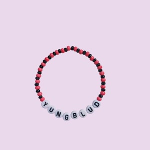 YUNGBLUD Beaded Bracelet – Handmade Red & Black Aesthetic Jewelry for Fans | Elastic Band | Gift for Rock Music Lovers