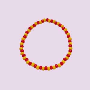 Red and Yellow Beaded Stretch Bracelet – Handmade Minimalist Jewellery, Unisex Bead Bracelet