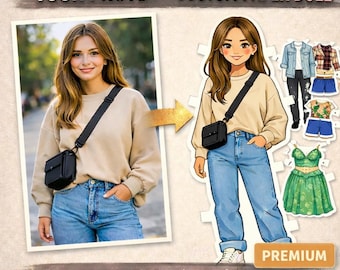 Custom Paper Doll Illustration – Package (6 Outfit) – Personalized Fashion Portrait (Digital Download)