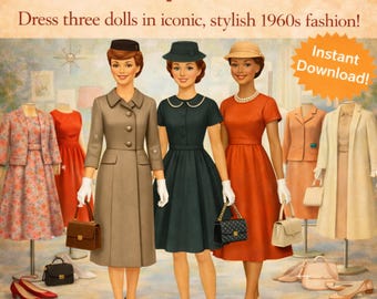 Muñecas de papel europeas de los años 60: disfraces retro (descarga digital)