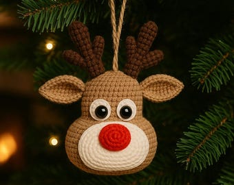 Patrón de reno amigurumi de crochet, adorno navideño DIY (Patrón PDF)