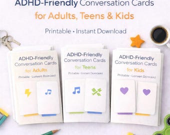 Paquete de tarjetas de conversación para personas con TDAH / Juego imprimible para niños, adolescentes y adultos / Descarga instantánea