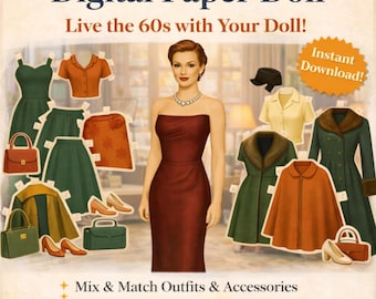 Muñecas de papel de los años 60: disfraces retro divertidos (descarga digital)