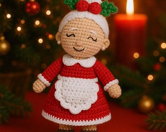 Patrón de Muñeca de Crochet de la Señora Claus – Amigurumi Navideño (Tutorial en PDF)