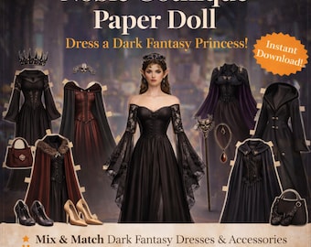 Princesa Gótica de Papel – Conjunto de Vestimenta de Elfa de Fantasía Oscura (Descarga Digital)