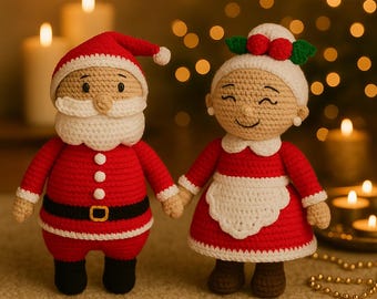 Patrón de crochet de Papá Noel y la Señora Claus: paquete de amigurumis navideños en PDF