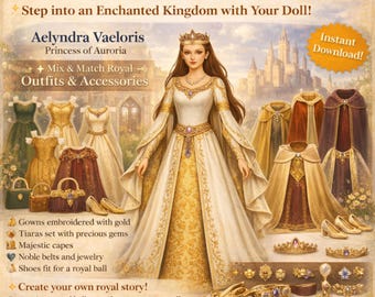 Muñeca de papel Princesa Real – Muñeca de vestir Auraria Fantasy (Descarga digital)