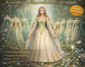 Set de fantasía de muñecas de papel élficas: Princesa del Bosque Encantado (Descarga digital)