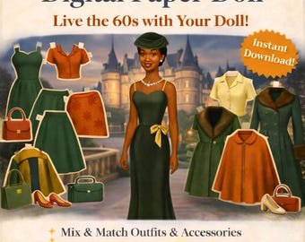 Muñeca de papel de los años 60, disfraz vintage (descarga digital)