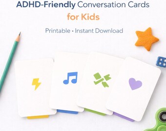 Tarjetas de conversación sobre TDAH para niños / Juego familiar divertido (de 7 a 11 años) (PDF imprimible)