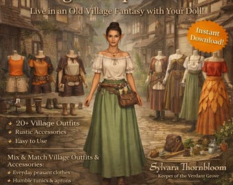 Muñeca de papel de pueblo medieval: disfraz de fantasía rústica (descarga digital)