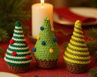 Patrón de árbol de Navidad a crochet en PDF – Juego de tres, decoración navideña amigurumi fácil, patrón digital
