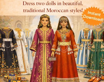 Muñecas de papel marroquíes con trajes tradicionales (descarga digital)