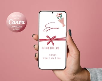Plantilla editable de anuncio de recién nacido: tarjeta personalizada de Canva (producto digital)