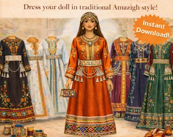 Muñeca de papel marroquí, conjunto de disfraces tradicionales (descarga digital)