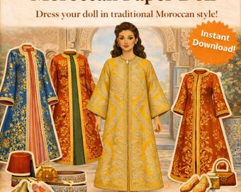 Muñeca de papel bereber amazigh, conjunto de disfraces de los años 60 (descarga digital)