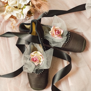 So Very Old Selva Pointe Shoes: Rhinestone Roses, Tulle,  Sheet Music Insoles, 1950s Vintage Home Decor