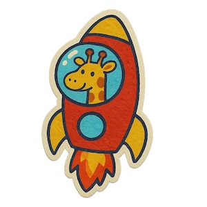 Jirafa con casco espacial en cohete – Divertida pegatina de dibujos animados – Resistente a la intemperie – Regalo para amantes de los animales, el espacio y el humor