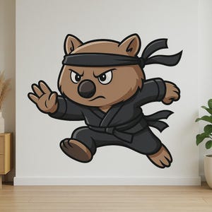 Ninja Wombat Cartoon Wall Sticker Funny Animal Decal in Comic Style for Wall Motorhome Laptop Gift for Kids Animal Fans Humor Lovers